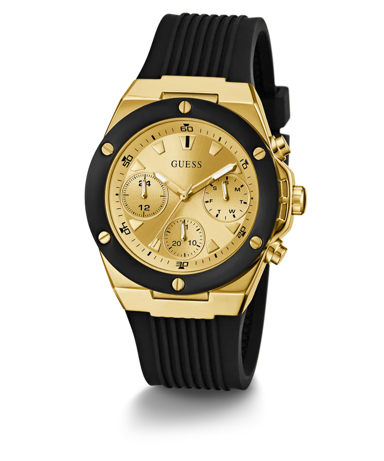Guess Ladies Black Gold Tone